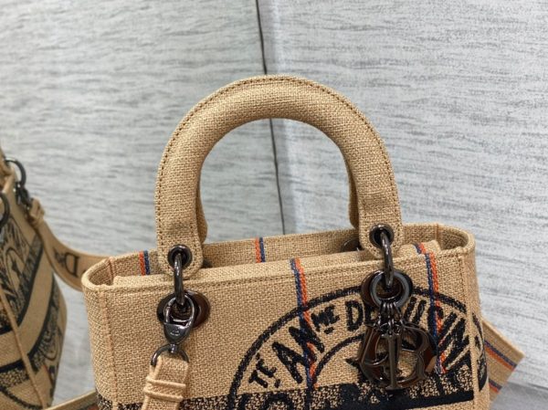 Fausse Sac Lady D-Lite Medium en toile de jute beige motif Union Dior – Image 3