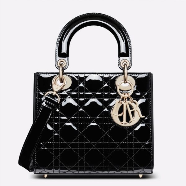 Contrefaçon Petit Sac Lady Dior en veau verni noir cannage