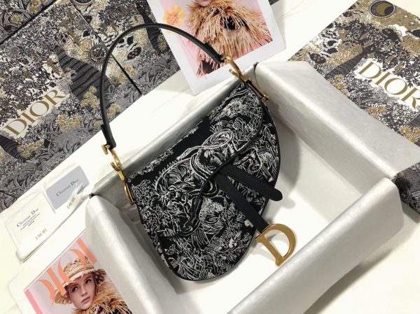 Contrefaçon Sac Saddle Dior en jacquard inversé Toile de Jouy bleue – Image 3