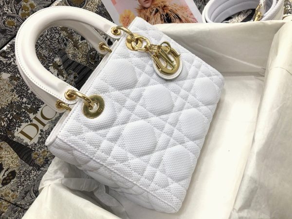Réplique Sac Lady D-Lite Medium en tissu technique Macrocannage blanc – Image 5