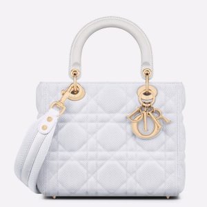 Réplique Sac Lady D-Lite Medium en tissu technique Macrocannage blanc