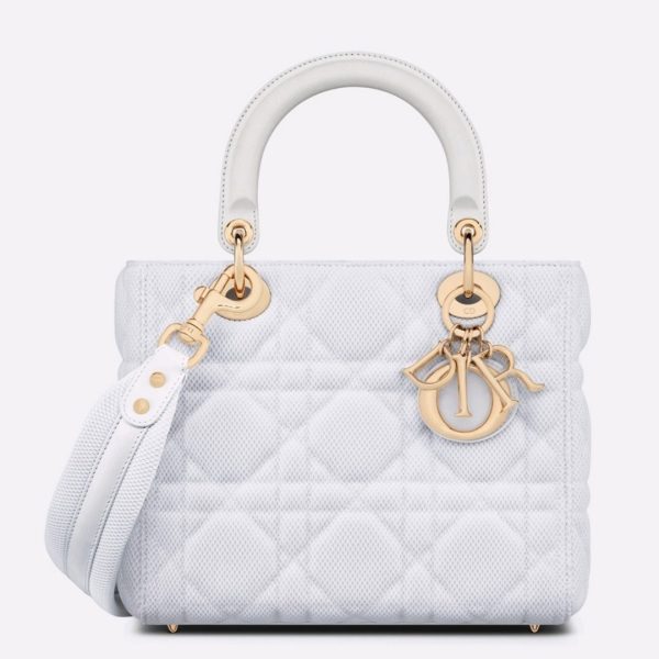 Réplique Sac Lady D-Lite Medium en tissu technique Macrocannage blanc