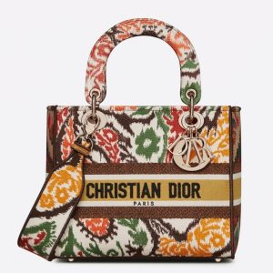 Faux Sac Lady D-Lite Medium en broderie Paisley jaune Dior