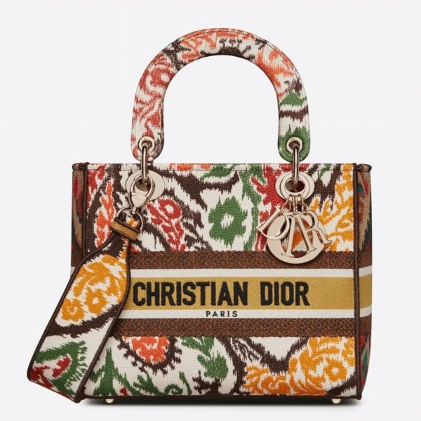 Faux Sac Lady D-Lite Medium en broderie Paisley jaune Dior