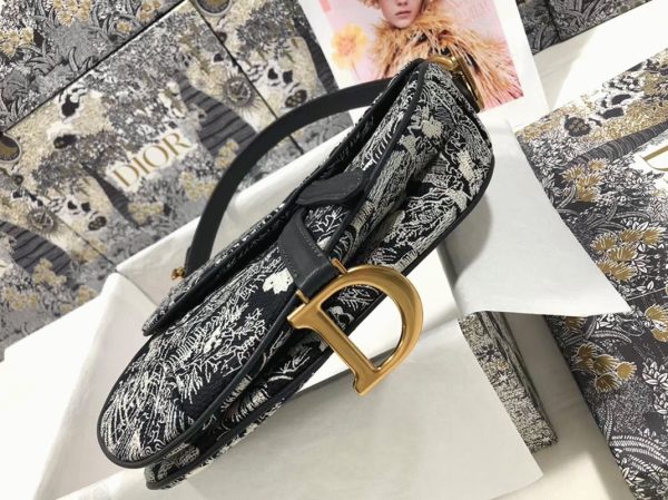 Contrefaçon Sac Saddle Dior en jacquard inversé Toile de Jouy bleue – Image 10