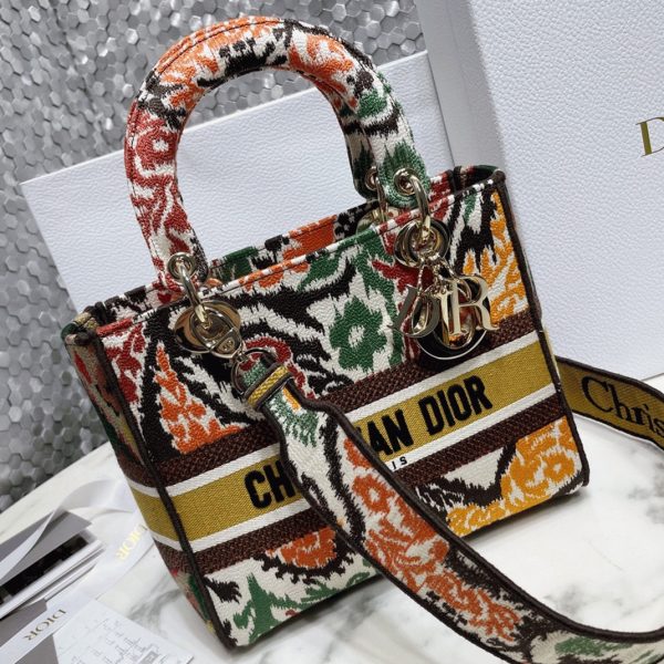 Faux Sac Lady D-Lite Medium en broderie Paisley jaune Dior – Image 3