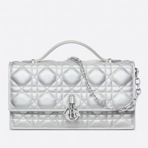 Contrefaçon Mini Sac Miss Dior en agneau argenté métallique irisé