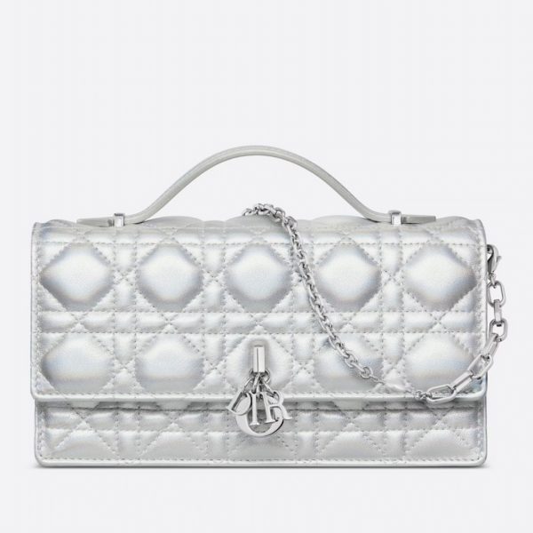 Contrefaçon Mini Sac Miss Dior en agneau argenté métallique irisé