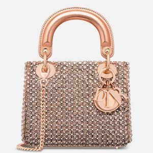 Réplique Mini Sac Lady Dior avec chaîne carrée ornée de strass et perles