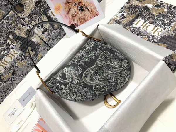 Faux Sac Saddle Dior en jacquard inversé Toile de Jouy grise – Image 8