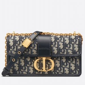 Contrefaçon Sac Dior 30 Montaigne East-West avec chaîne en jacquard Oblique bleu