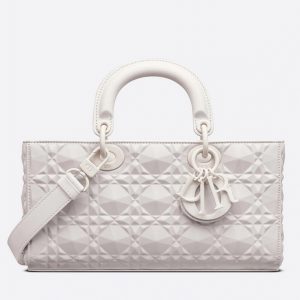 Contrefaçon Sac Lady D-Joy Medium en veau blanc avec motif diamant