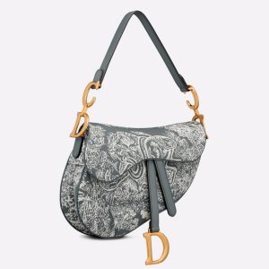 Faux Sac Saddle Dior en jacquard inversé Toile de Jouy grise