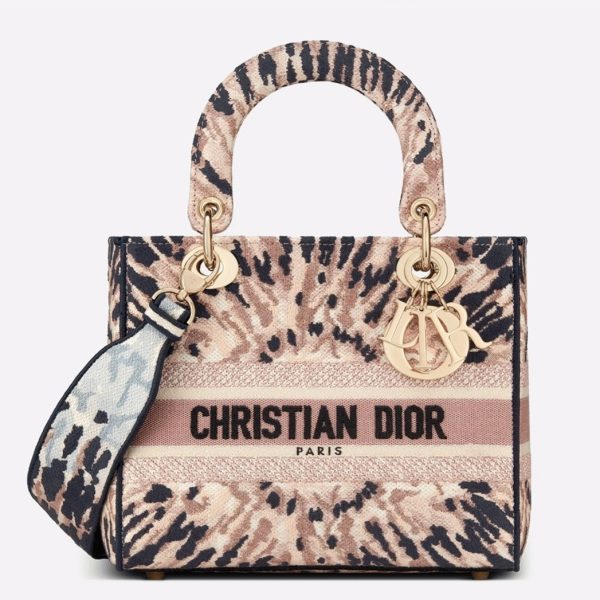 Fausse Sac Lady D-Lite Medium en broderie multicolore Tie