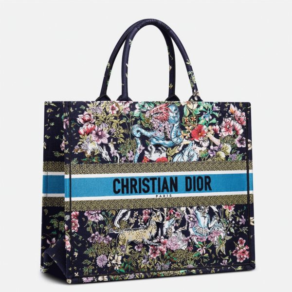 Fausse Sac Dior Book Tote Large en broderie D-Constellation bleue