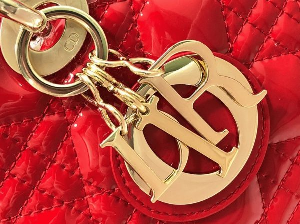 Réplique Petit Sac Lady Dior en veau verni rouge cannage – Image 8