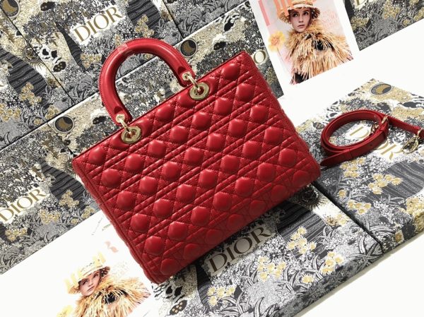 Réplique Sac Lady Dior Large en rouge – Image 3