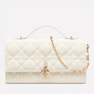 Fausse Mini Sac Miss Dior en agneau cannage blanc