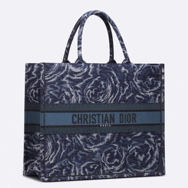 Réplique Sac Dior Book Tote Large en broderie Roses Dior bleues