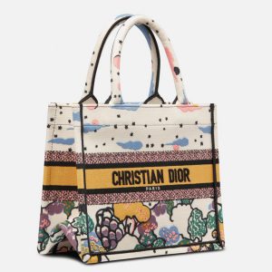 Faux Sac Dior Book Tote Large en broderie Zodiac Pixel blanc