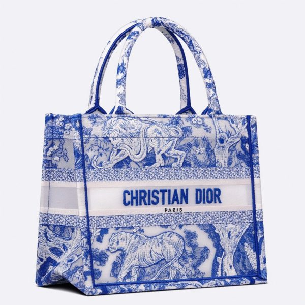 Fausse Sac Dior Book Tote Large en toile transparente Toile de Jouy bleue