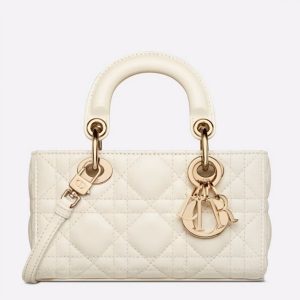 Contrefaçon Micro Sac Lady D-Joy en agneau cannage blanc