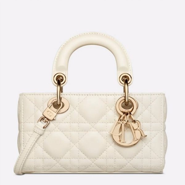 Contrefaçon Micro Sac Lady D-Joy en agneau cannage blanc