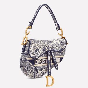Réplique Sac Saddle Dior en broderie Toile de Jouy bleue