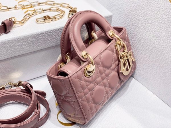 Fausse Micro Sac Lady D-Joy en agneau cannage rose pivoine – Image 4