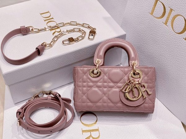 Fausse Micro Sac Lady D-Joy en agneau cannage rose pivoine – Image 6