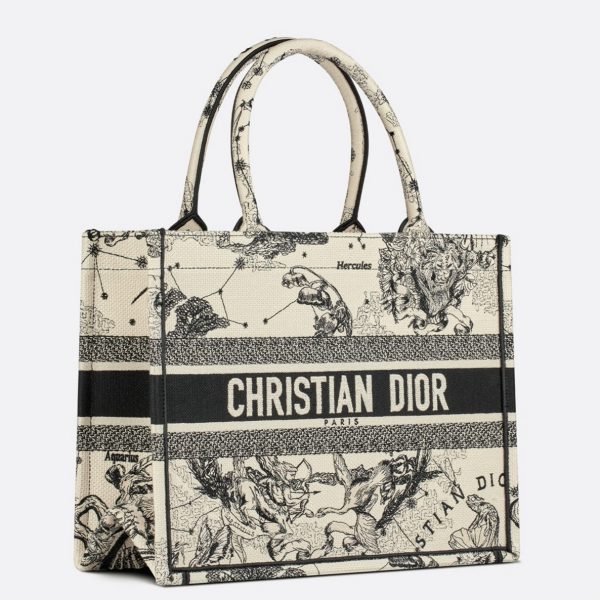 Réplique Sac Dior Book Tote Large en broderie Zodiac Toile de Jouy blanche