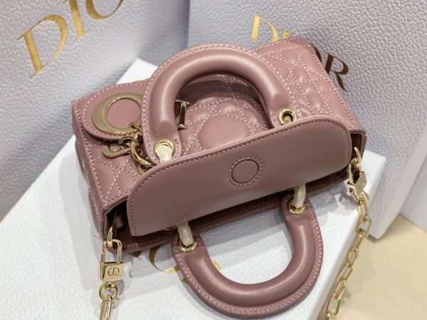 Fausse Micro Sac Lady D-Joy en agneau cannage rose pivoine – Image 7