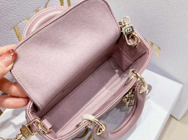 Fausse Micro Sac Lady D-Joy en agneau cannage rose pivoine – Image 8