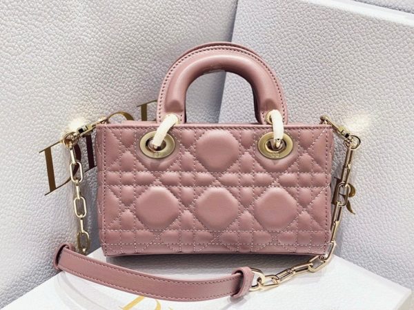 Fausse Micro Sac Lady D-Joy en agneau cannage rose pivoine – Image 9
