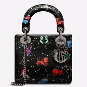 Réplique Mini Sac Lady Dior en veau noir avec imprimé Zodiac Pixel