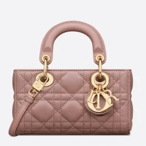 Fausse Micro Sac Lady D-Joy en agneau cannage rose pivoine