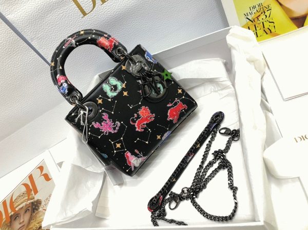 Réplique Mini Sac Lady Dior en veau noir avec imprimé Zodiac Pixel – Image 7