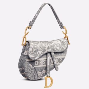 Fausse Sac Saddle Dior en broderie Toile de Jouy grise