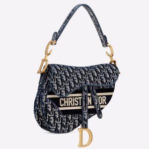 Contrefaçon Sac Saddle Dior en broderie Oblique velours bleu