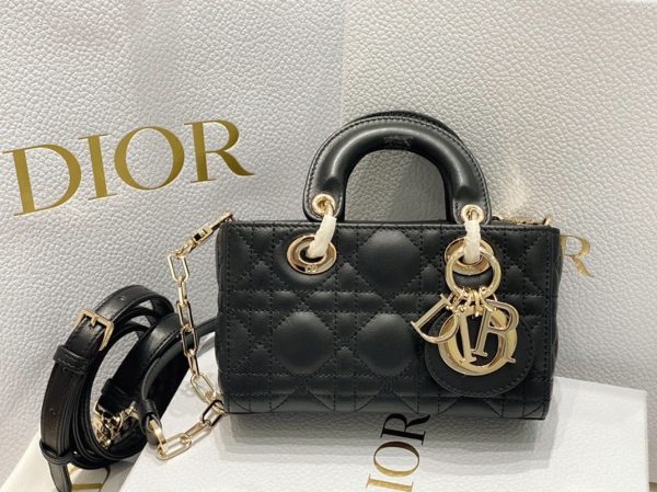 Réplique Micro Sac Lady D-Joy en agneau cannage noir – Image 6
