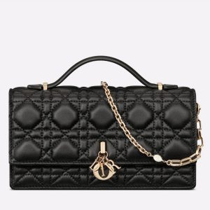 Réplique Mini Sac Miss Dior en agneau cannage noir