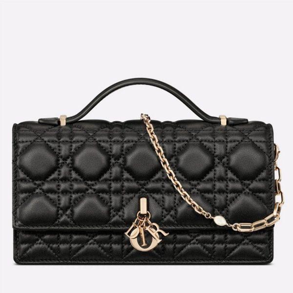 Réplique Mini Sac Miss Dior en agneau cannage noir
