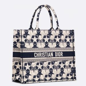 Contrefaçon Sac Dior Book Tote Large en broderie Dior Étoile bleu et blanc