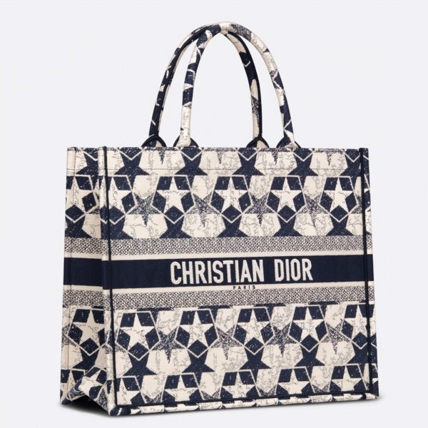 Contrefaçon Sac Dior Book Tote Large en broderie Dior Étoile bleu et blanc