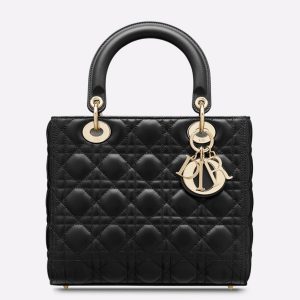 Fausse Sac Lady Dior Medium en agneau noir cannage
