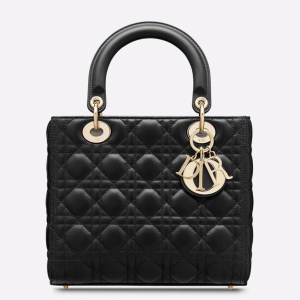 Fausse Sac Lady Dior Medium en agneau noir cannage