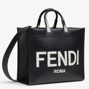 Contrefaçon Fendi Sunshine Moyen Sac Cabas en cuir de veau noir