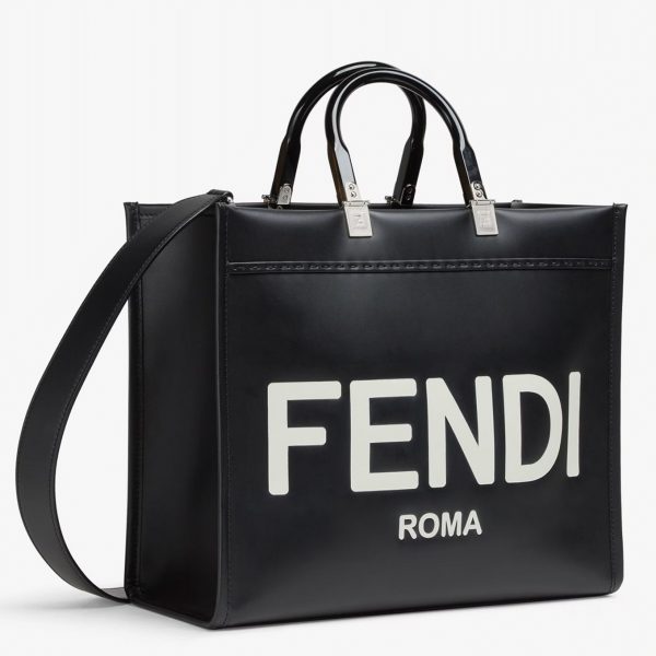 Contrefaçon Fendi Sunshine Moyen Sac Cabas en cuir de veau noir
