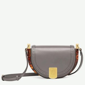 Fausse Fendi Moonlight Sac Saddle en cuir de veau gris