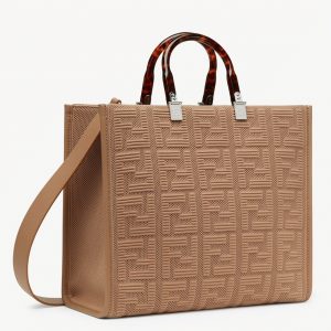 Contrefaçon Fendi Sunshine Moyen Sac Cabas en tissu beige FF